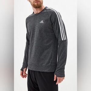 Adidas Men's Gray Own The Run 3-Stripes Climawarm Crewneck Sweatshirt Size S